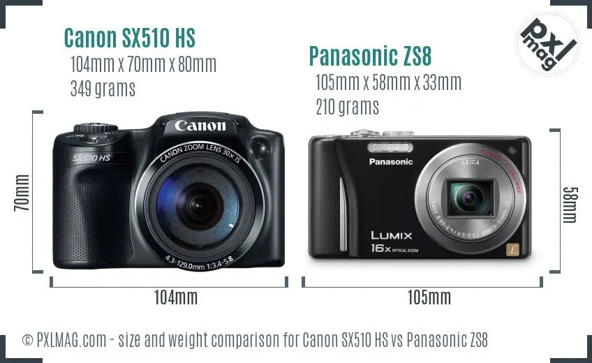 Canon SX510 HS vs Panasonic ZS8 size comparison