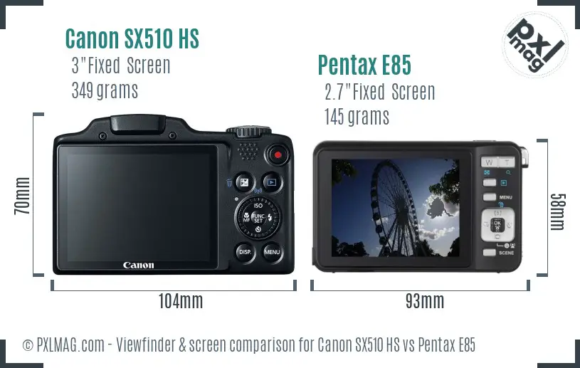 Canon SX510 HS vs Pentax E85 Screen and Viewfinder comparison Canon SX510 HS vs Pentax E85 Screen and Viewfinder comparison
