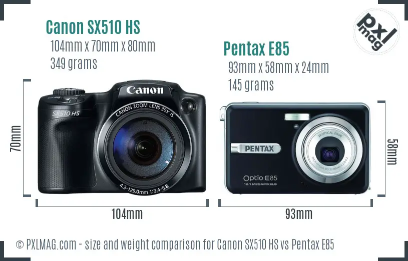 Canon SX510 HS vs Pentax E85 size comparison Canon SX510 HS vs Pentax E85 size comparison