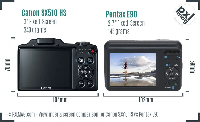 Canon SX510 HS vs Pentax E90 Screen and Viewfinder comparison Canon SX510 HS vs Pentax E90 Screen and Viewfinder comparison