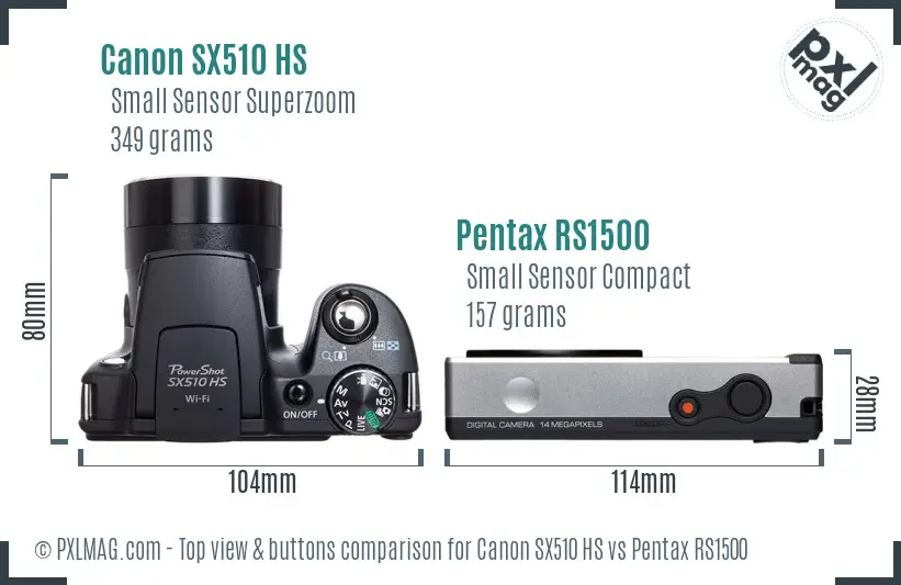 Canon SX510 HS vs Pentax RS1500 top view buttons comparison