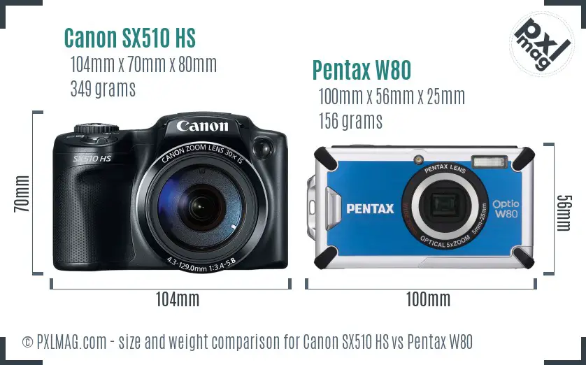 Canon SX510 HS vs Pentax W80 size comparison
