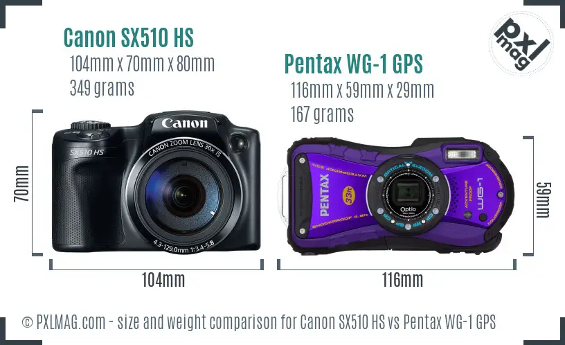 Canon SX510 HS vs Pentax WG-1 GPS size comparison Canon SX510 HS vs Pentax WG-1 GPS size comparison