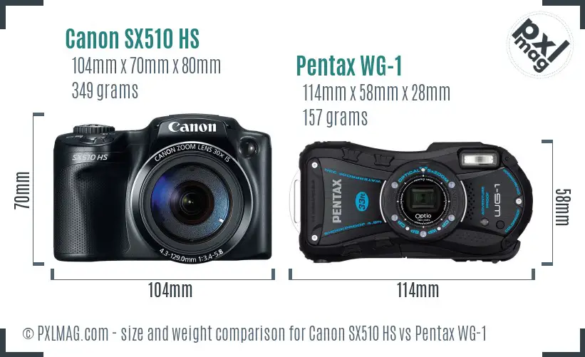 Canon SX510 HS vs Pentax WG-1 size comparison