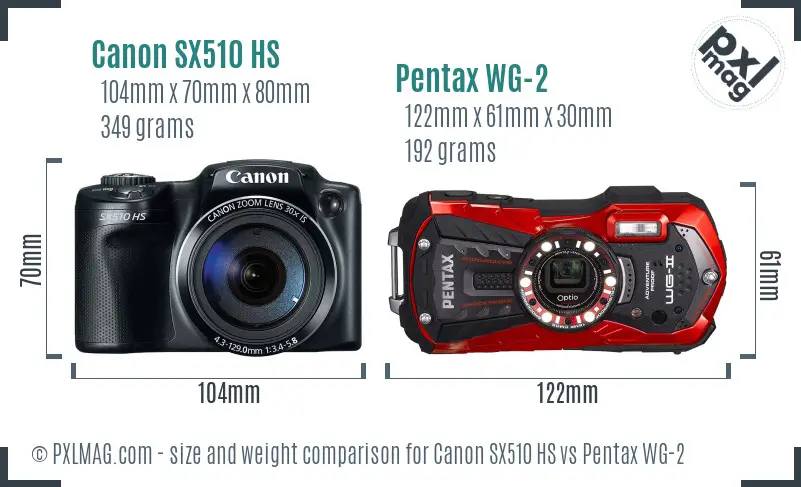 Canon SX510 HS vs Pentax WG-2 size comparison