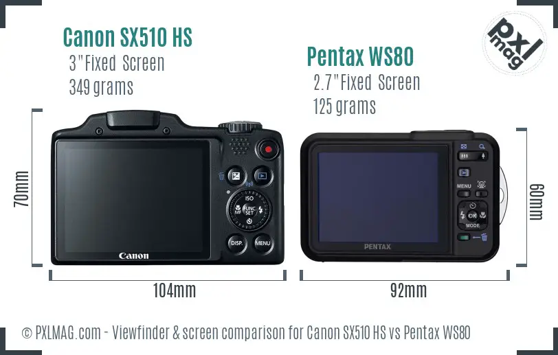 Canon SX510 HS vs Pentax WS80 Screen and Viewfinder comparison