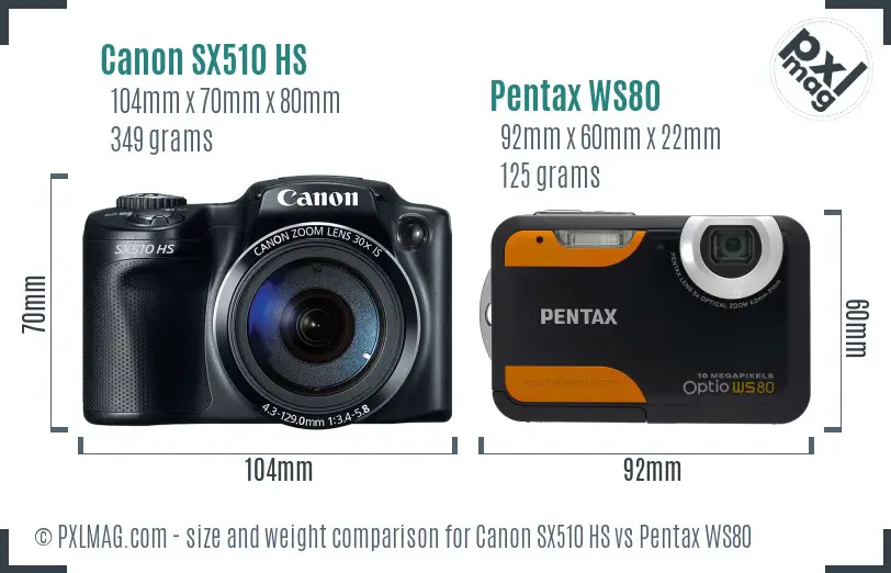 Canon SX510 HS vs Pentax WS80 size comparison