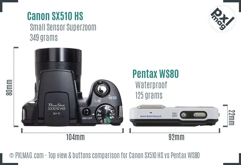 Canon SX510 HS vs Pentax WS80 top view buttons comparison