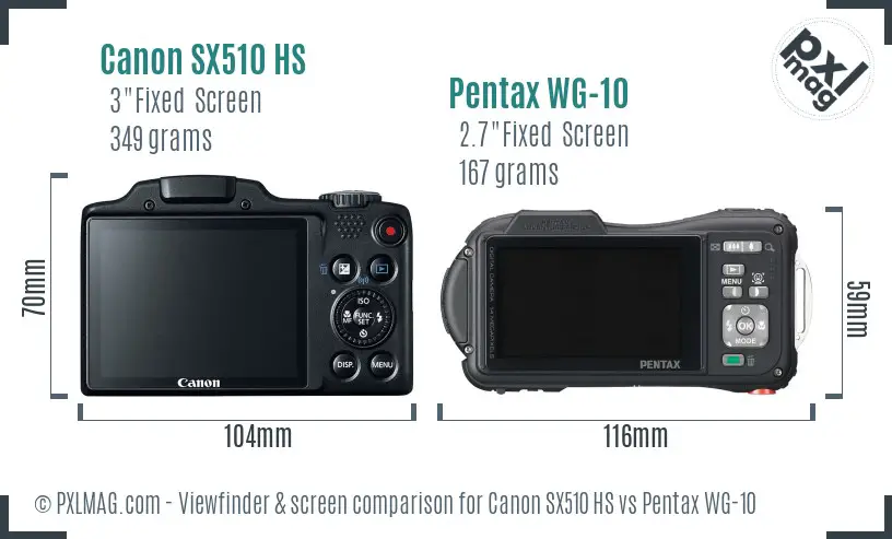 Canon SX510 HS vs Pentax WG-10 Screen and Viewfinder comparison