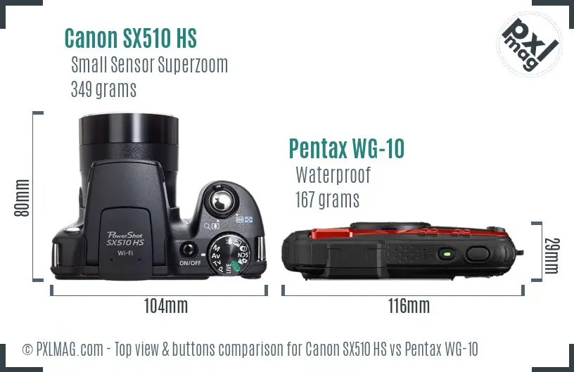 Canon SX510 HS vs Pentax WG-10 top view buttons comparison