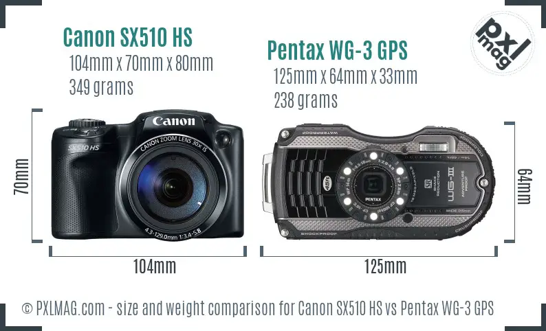 Canon SX510 HS vs Pentax WG-3 GPS size comparison Canon SX510 HS vs Pentax WG-3 GPS size comparison