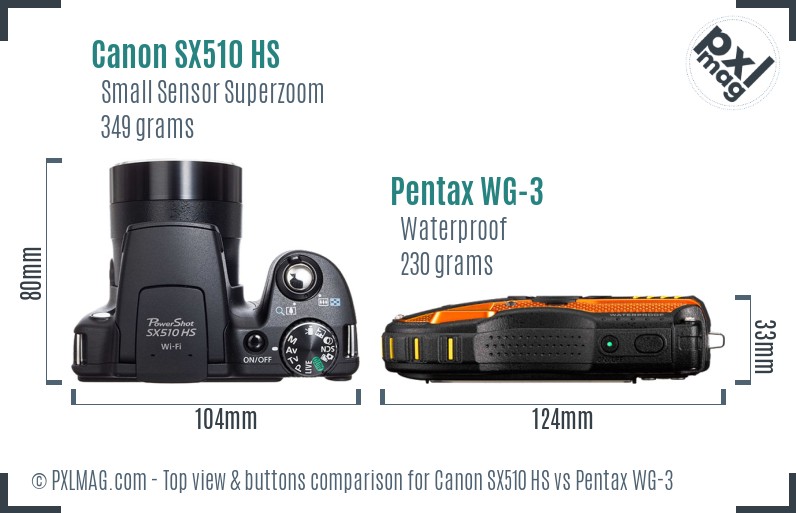 Canon SX510 HS vs Pentax WG-3 top view buttons comparison