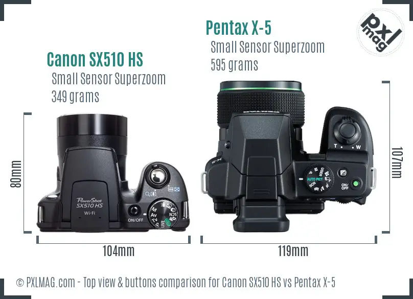 Canon SX510 HS vs Pentax X-5 top view buttons comparison