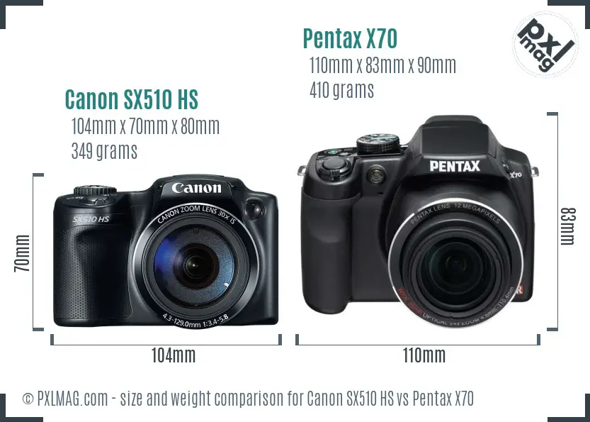 Canon SX510 HS vs Pentax X70 size comparison