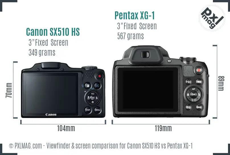 Canon SX510 HS vs Pentax XG-1 Screen and Viewfinder comparison