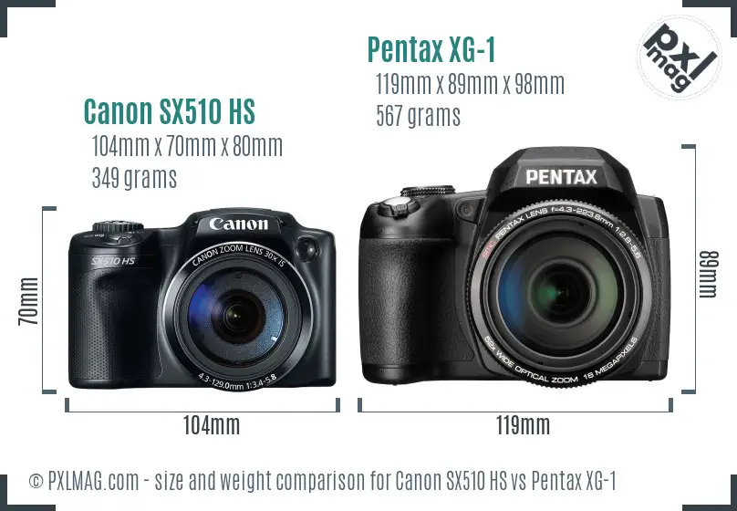 Canon SX510 HS vs Pentax XG-1 size comparison