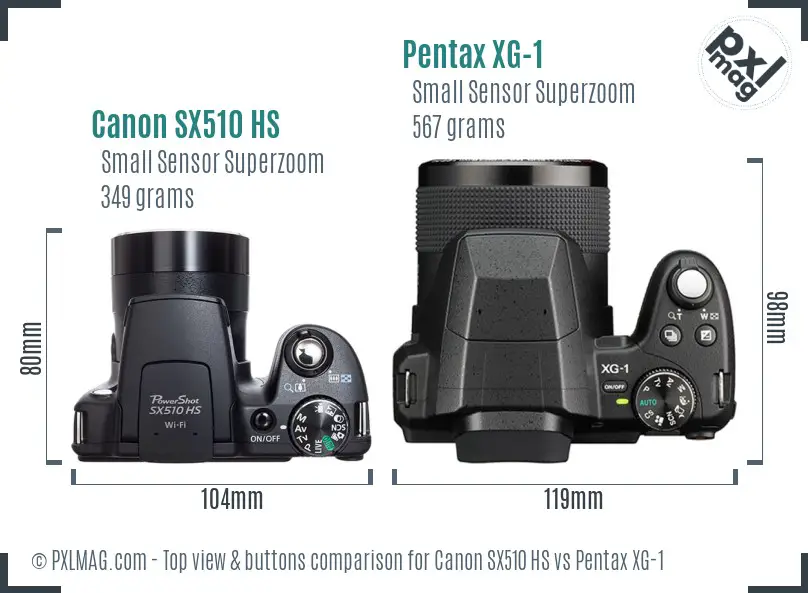 Canon SX510 HS vs Pentax XG-1 top view buttons comparison