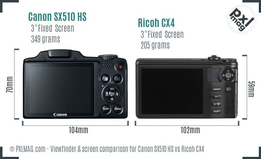 Canon SX510 HS vs Ricoh CX4 Screen and Viewfinder comparison