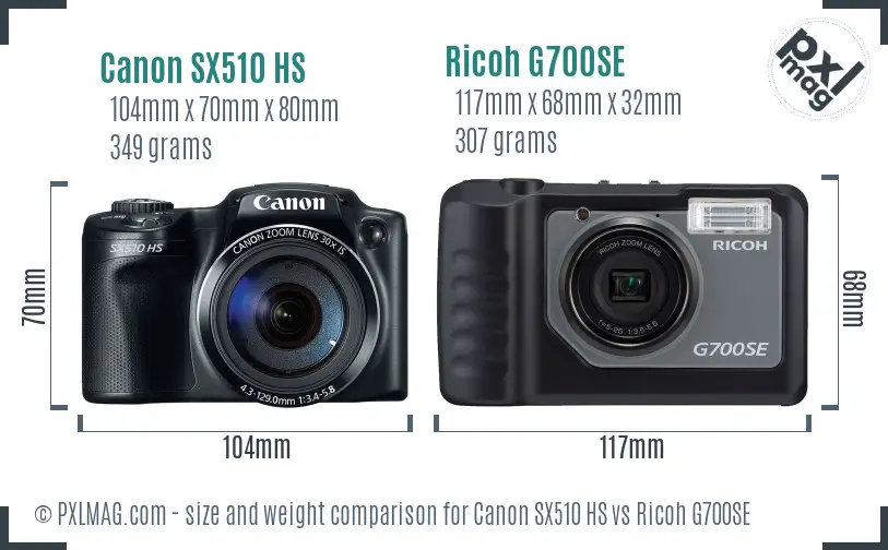 Canon SX510 HS vs Ricoh G700SE size comparison Canon SX510 HS vs Ricoh G700SE size comparison