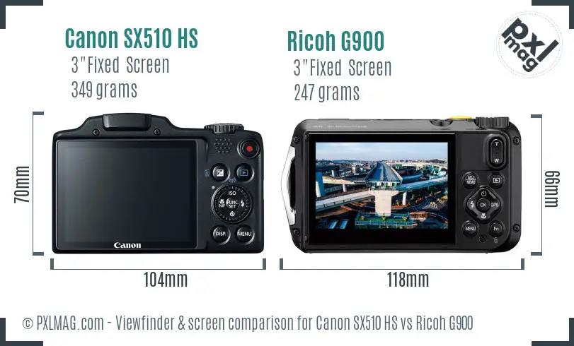 Canon SX510 HS vs Ricoh G900 Screen and Viewfinder comparison