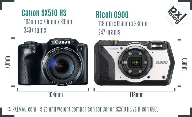 Canon SX510 HS vs Ricoh G900 size comparison