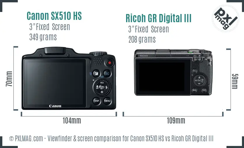 Canon SX510 HS vs Ricoh GR Digital III Screen and Viewfinder comparison