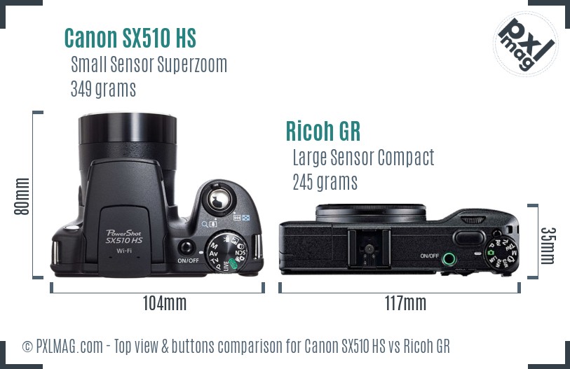 Canon SX510 HS vs Ricoh GR top view buttons comparison