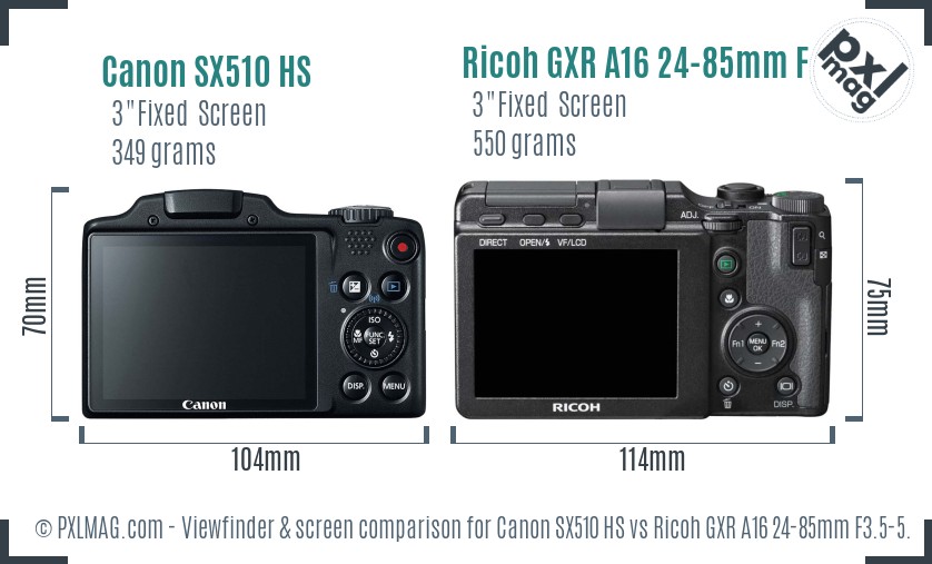 Canon SX510 HS vs Ricoh GXR A16 24-85mm F3.5-5.5 Screen and Viewfinder comparison