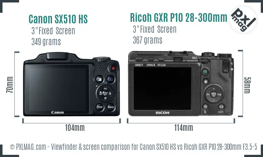 Canon SX510 HS vs Ricoh GXR P10 28-300mm F3.5-5.6 VC Screen and Viewfinder comparison Canon SX510 HS vs Ricoh GXR P10 28-300mm F3.5-5.6 VC Screen and Viewfinder comparison