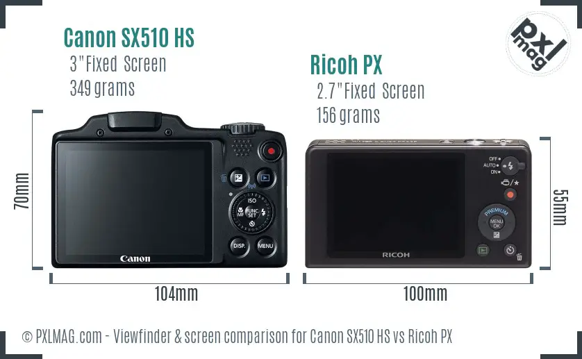 Canon SX510 HS vs Ricoh PX Screen and Viewfinder comparison