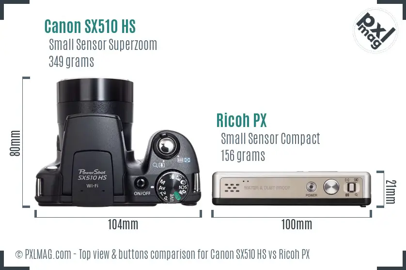 Canon SX510 HS vs Ricoh PX top view buttons comparison