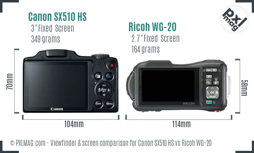 Canon SX510 HS vs Ricoh WG-20 Screen and Viewfinder comparison