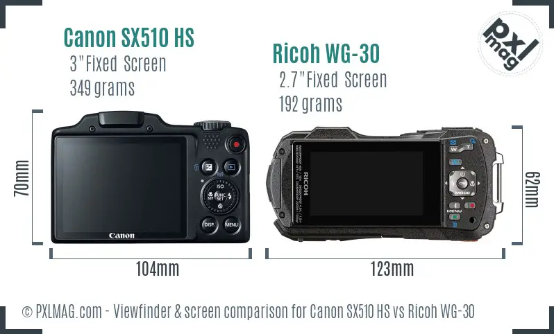 Canon SX510 HS vs Ricoh WG-30 Screen and Viewfinder comparison