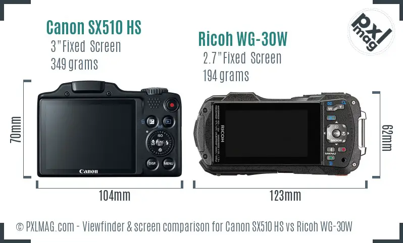 Canon SX510 HS vs Ricoh WG-30W Screen and Viewfinder comparison