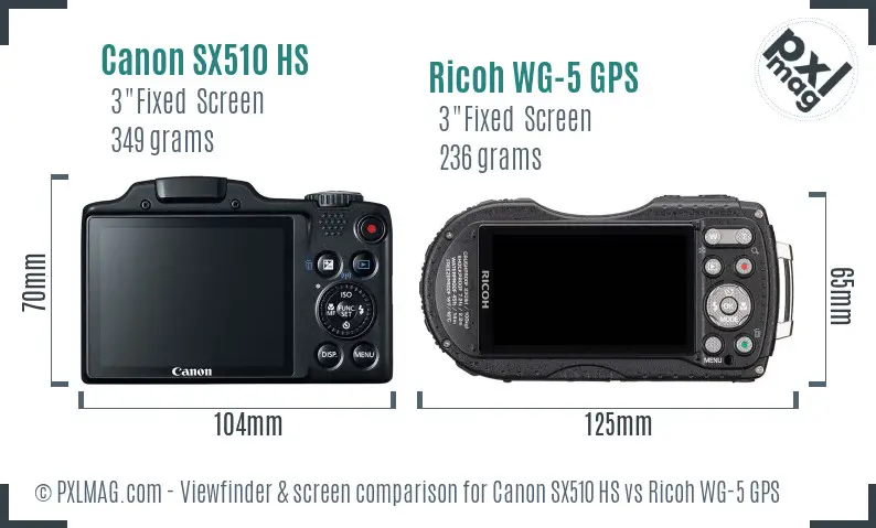 Canon SX510 HS vs Ricoh WG-5 GPS Screen and Viewfinder comparison