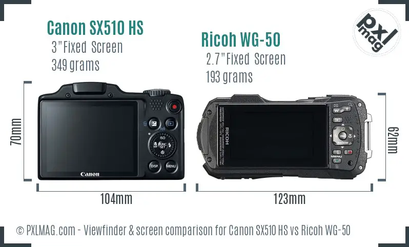 Canon SX510 HS vs Ricoh WG-50 Screen and Viewfinder comparison