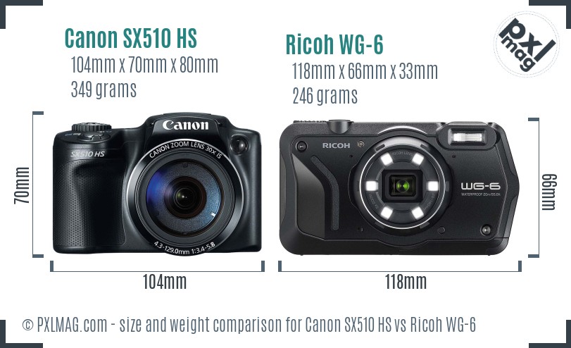 Canon SX510 HS vs Ricoh WG-6 size comparison