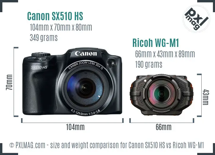 Canon SX510 HS vs Ricoh WG-M1 size comparison