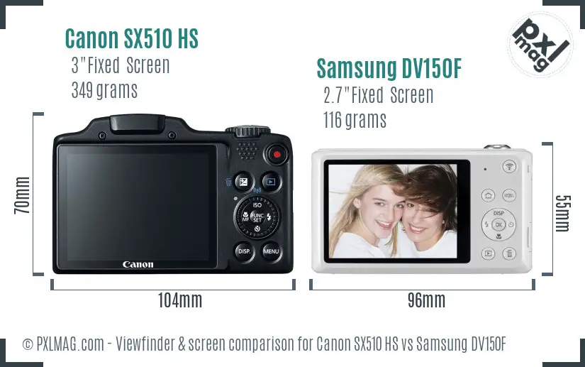 Canon SX510 HS vs Samsung DV150F Screen and Viewfinder comparison
