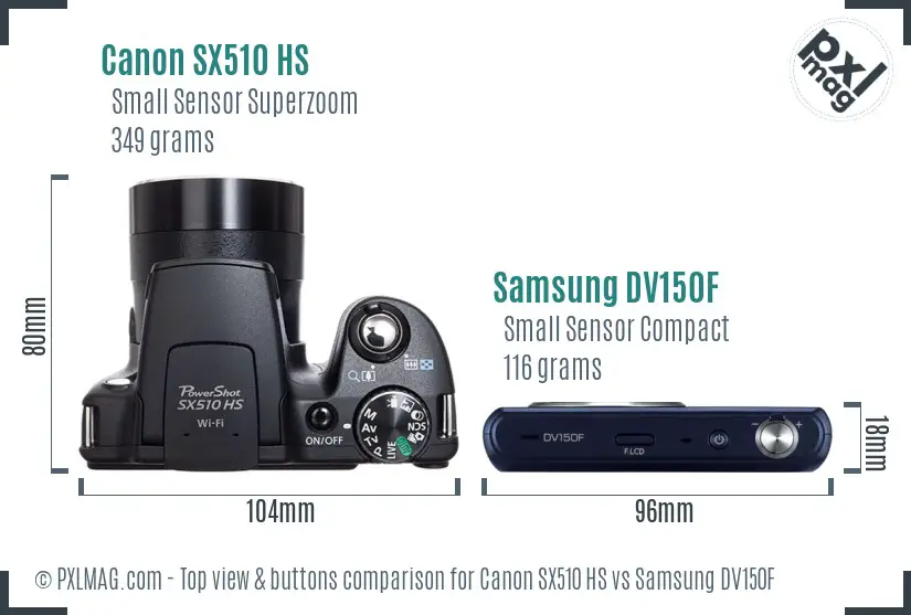 Canon SX510 HS vs Samsung DV150F top view buttons comparison