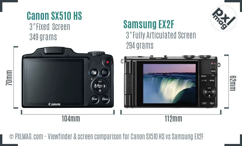 Canon SX510 HS vs Samsung EX2F Screen and Viewfinder comparison