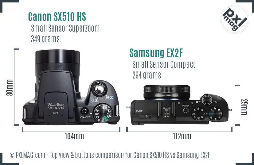 Canon SX510 HS vs Samsung EX2F top view buttons comparison