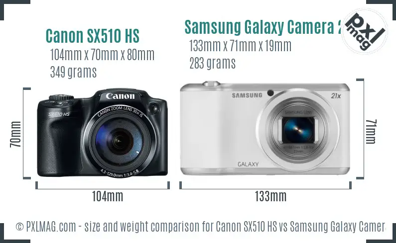 Canon SX510 HS vs Samsung Galaxy Camera 2 size comparison