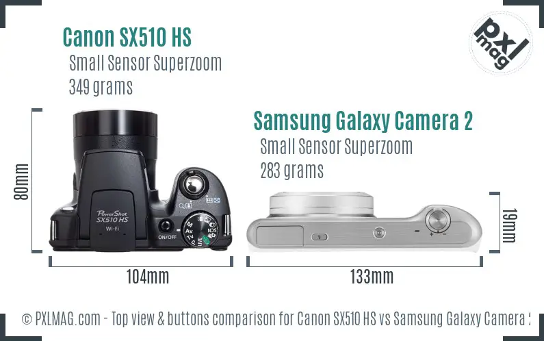 Canon SX510 HS vs Samsung Galaxy Camera 2 top view buttons comparison