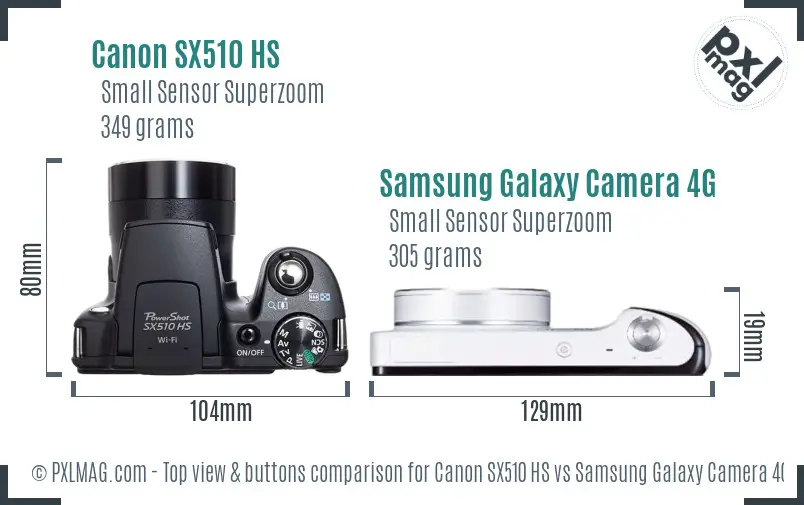 Canon SX510 HS vs Samsung Galaxy Camera 4G top view buttons comparison