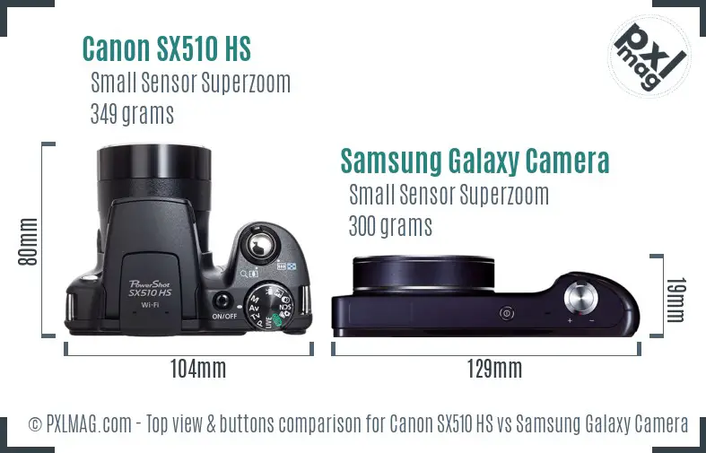 Canon SX510 HS vs Samsung Galaxy Camera top view buttons comparison Canon SX510 HS vs Samsung Galaxy Camera top view buttons comparison