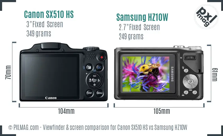 Canon SX510 HS vs Samsung HZ10W Screen and Viewfinder comparison Canon SX510 HS vs Samsung HZ10W Screen and Viewfinder comparison