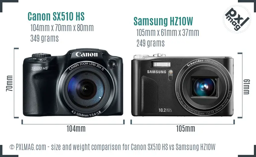 Canon SX510 HS vs Samsung HZ10W size comparison Canon SX510 HS vs Samsung HZ10W size comparison