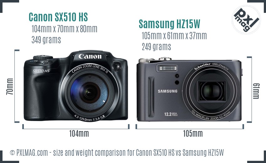 Canon SX510 HS vs Samsung HZ15W size comparison Canon SX510 HS vs Samsung HZ15W size comparison