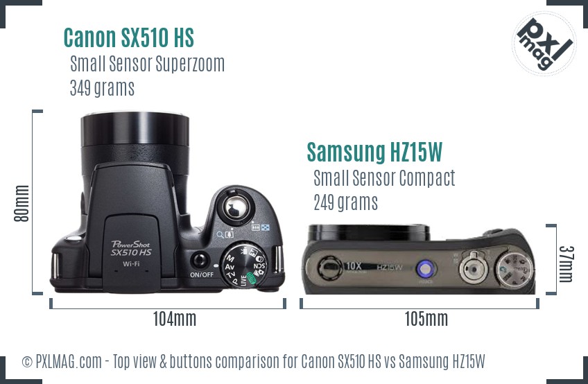 Canon SX510 HS vs Samsung HZ15W top view buttons comparison